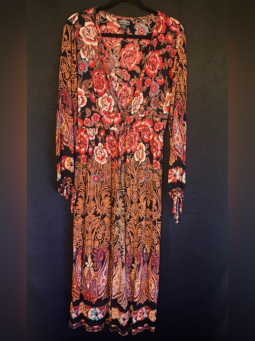 Angie - Floral Paisley Long Sleeve Maxi Duster size medium